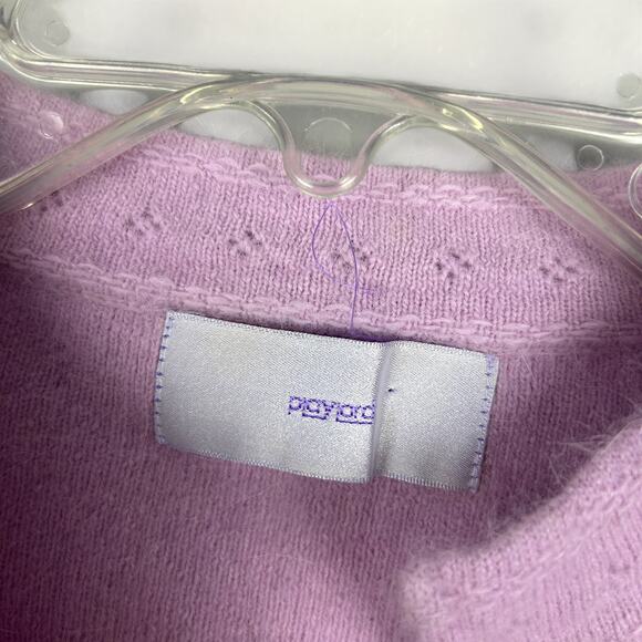 Vintage 80s Angora Blend Lavender Purple Long Sleeve Open Front Cardigan S - Picture 4 of 5